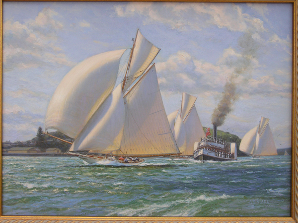 "Thelma" leads "Ariki" and "Rainbow". 1907 Auckland Anniversary Regatta."