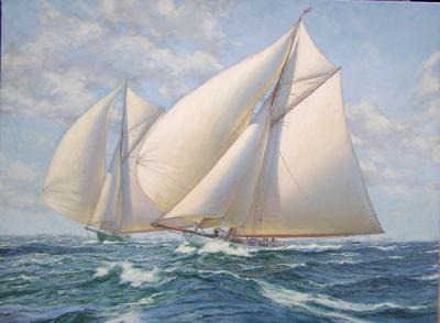 �Columbia� passes �Shamrock I� during race 3 of the America�s Cup, 1899.