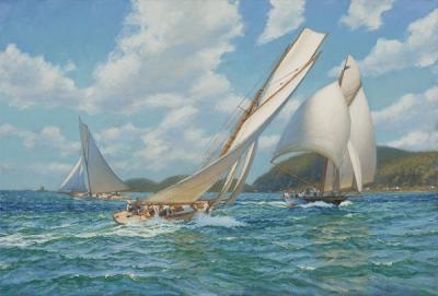 Pastime, Waitangi and Mascotte racing in the Wellington Regatta of January 22nd, 1895.